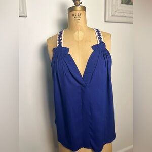 rinku Anthropologie blue tank top size small with embroidery straps